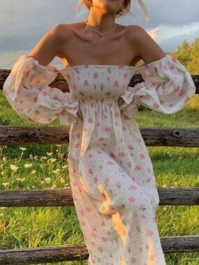 Sleeper Atlanta Rose Pattern Linen Midi Dress